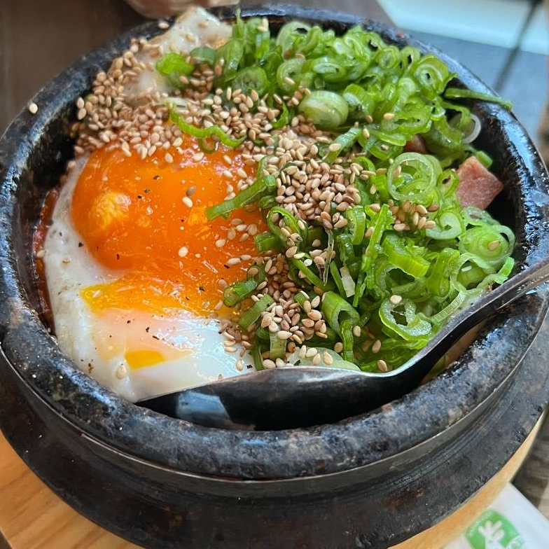 Photo of kimchi spam rice bowl from Parachute HiFi