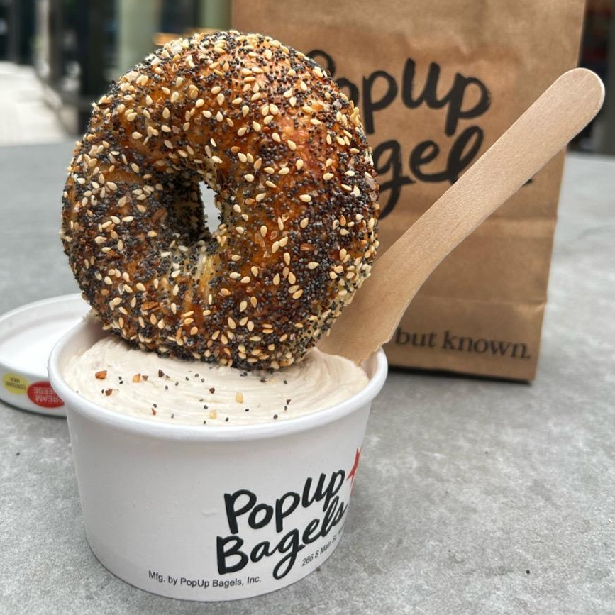 Photo of ik this is olivia's everything bagel but i had the salt bagel w strawberry shortcake from PopUp Bagels