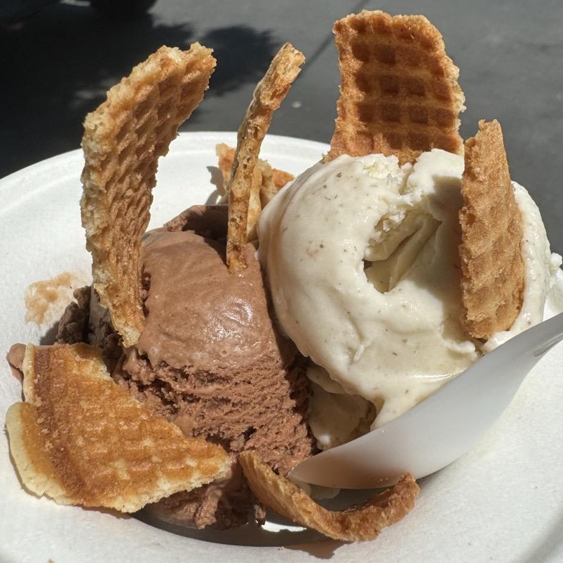 Photo of Chocolate and Banana Pudding with waffle pieces from Jamie's Ice Cream Co.
