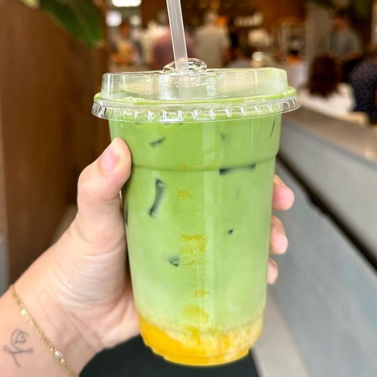 Photo of passionfruit mango matcha from Soloway coffee