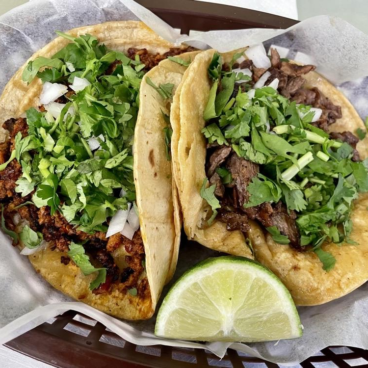 Photo of grilled steak & chorizo tacos from Carniceria Maribel